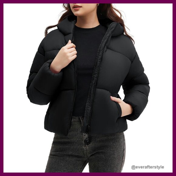 Cropped Puffer Jacket Hooded Lightweight Quilted Zip Up Chic Minimal Y2K